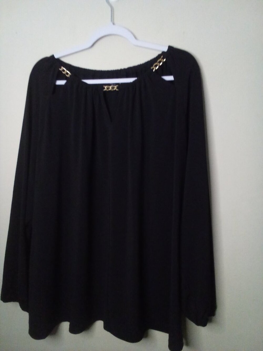 Carmen Marc Valvo Blouse Women 2X Long Sleeve Cut-out Chain Detail Black